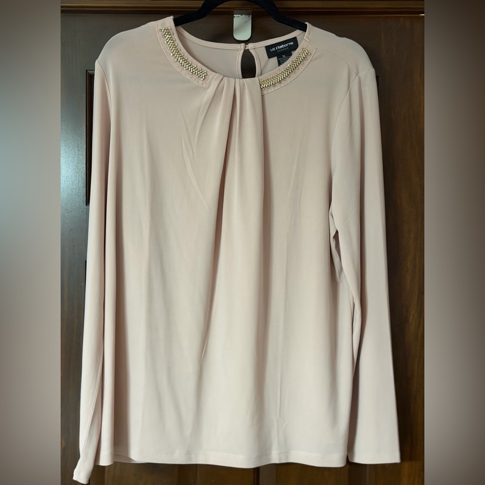 Liz Claiborne Cream Beaded Blouse